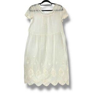 Edwardian Era Sheer Muslin Dress S Embroidered & Scalloped Antique White